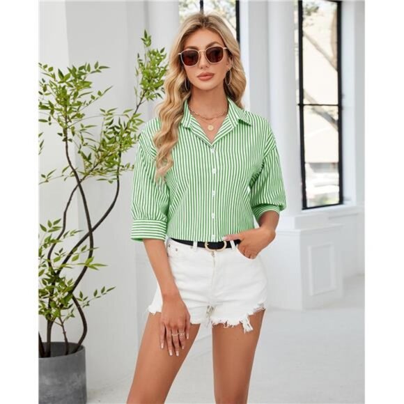 Button Down Shirts for Women Grass Green - Picture 6 of 6